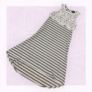 Hearts - Grey/White Striped, Casual Summer Tank Dress Lace Overlay - Girls Sz 12